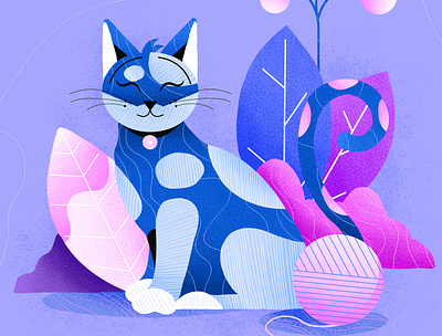 Blue Purr art blue cat cat cat illustration design graphic design illustration minimalistic art nature palette simpleillustration