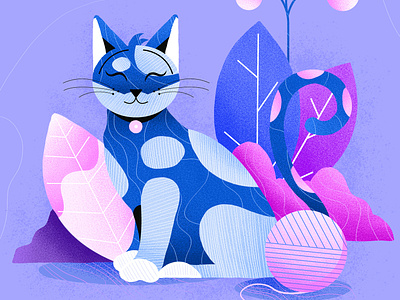 Blue Purr art blue cat cat cat illustration design graphic design illustration minimalistic art nature palette simpleillustration