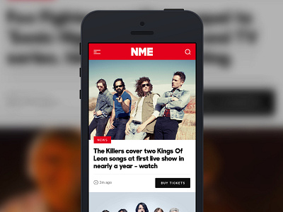 NME news homepage on mobile