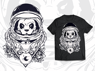 Space Panda blackandwhite design draw fun illustration paint panda pic print space tshirt