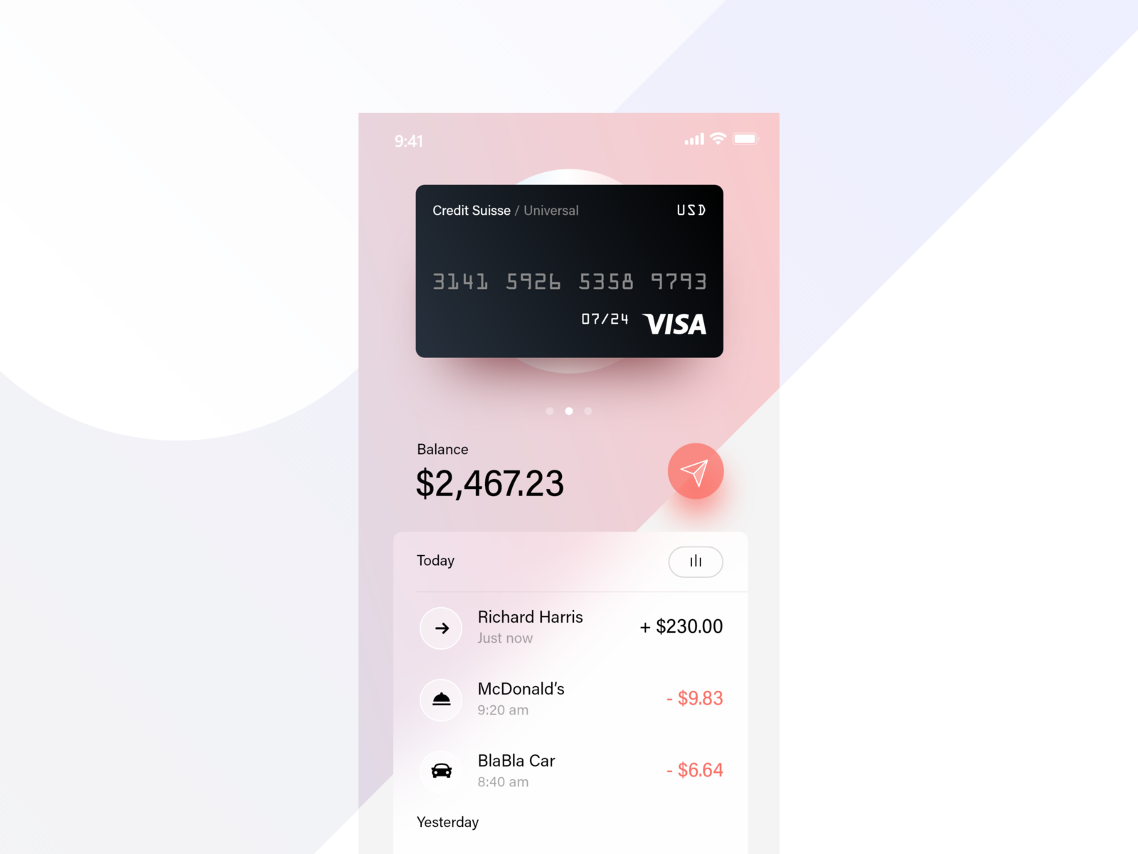 Finance App by Taras Hrybanov on Dribbble