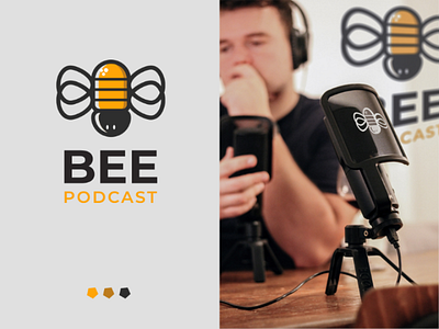 Bee Podcast Logo bee bee logo logo concept logo design logo for sale logo inspiration mic mic logo microphone modern podcast yellow youthful