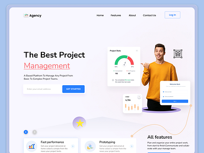 Project Management landing page agency design cover photo design design graphic design interface minimal design ui ux design vasual design web design website design