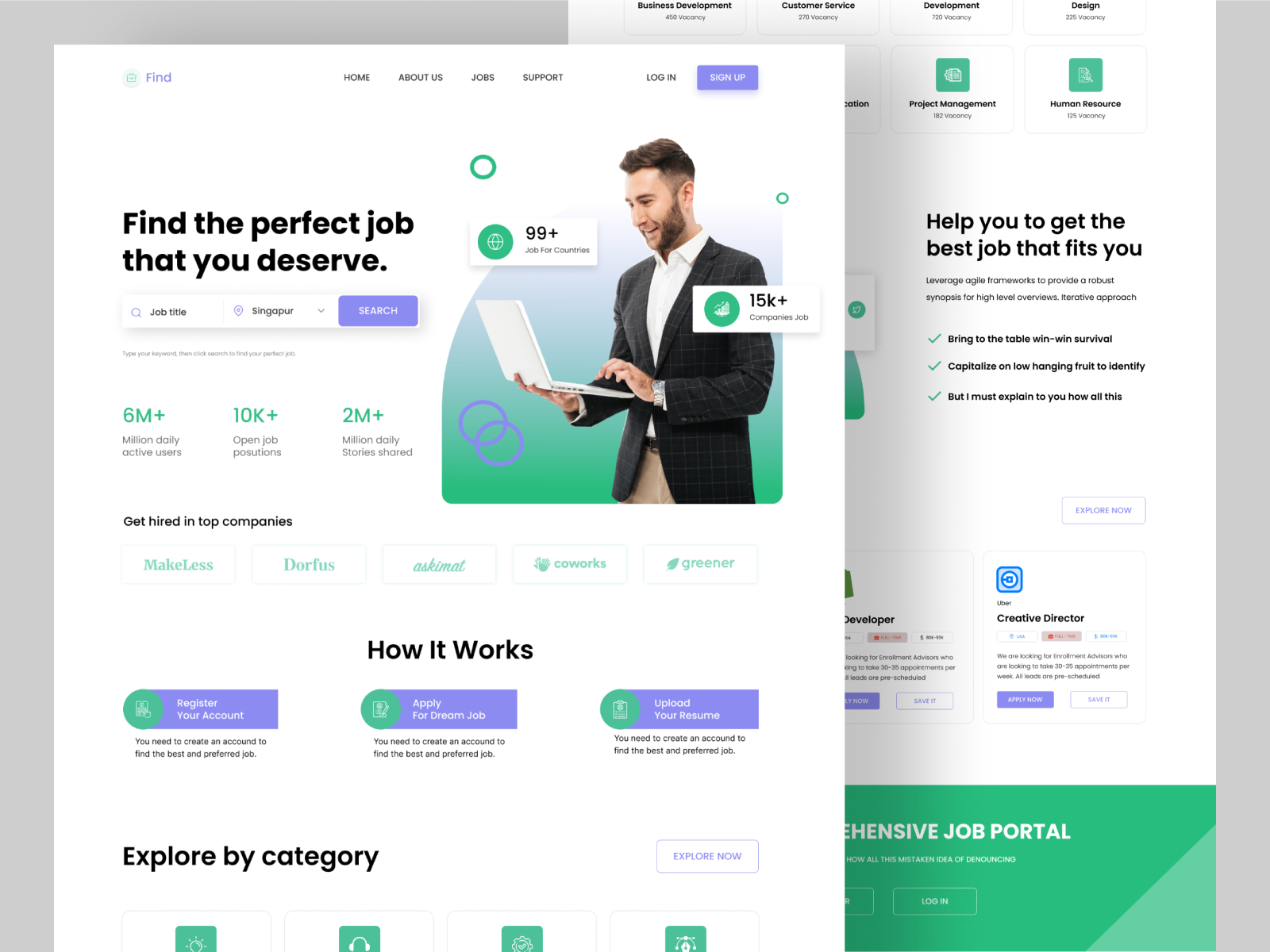 Job Platfrom- UI landing page website by Nayon Roy on Dribbble