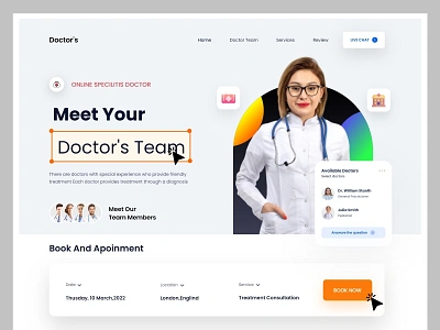 Doctor's Team Platfrom Website Design doctors website graphic design home page design homepage hospital website interface landing page landing page design online service online web sick teatments ui uiux ux design web design website design