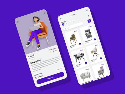 Mobile App - Furniture Ecommerce App add to cart armchair buy chair decor e-commerce furniture furniture app furniture store interface interior mobile app online shopping sell shopping app sofa ui ux design