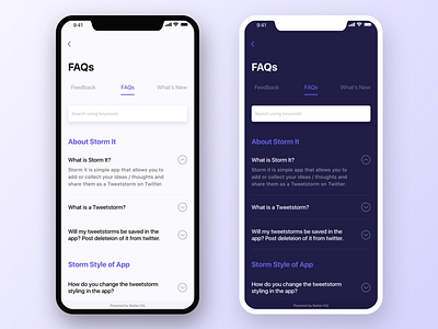 Application FAQs/Feedback android app clean faqs feed feedback ios list view navigation search ui ux