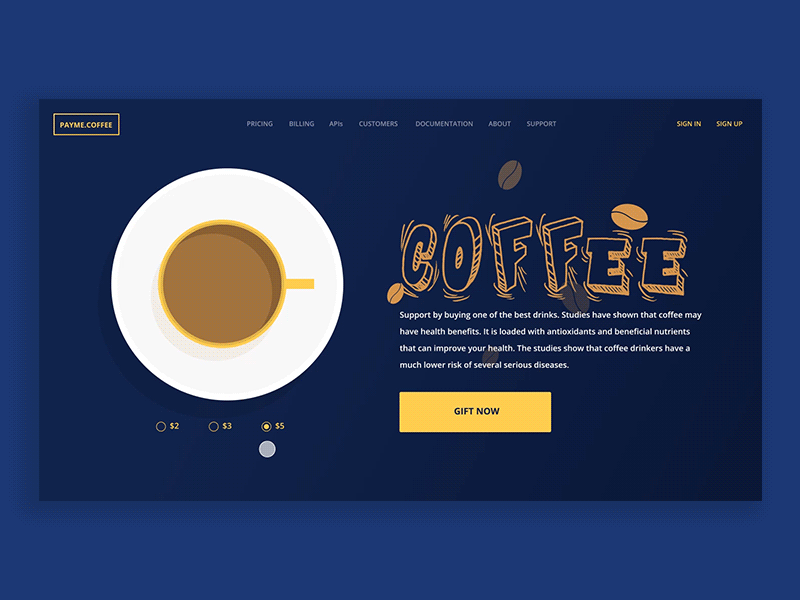 Buy me a coffee after effects animation coffee gift interaction design landing page support ui ux website