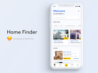 Home Finder app clean home house interface design listing property search sell shadow template ui