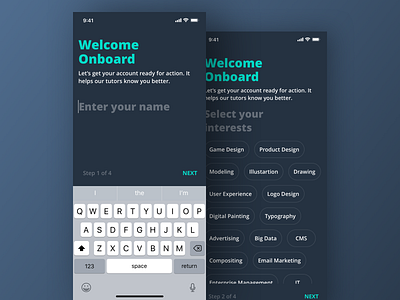 Onboarding course interface design mobile navigation onboarding school tags ui ux