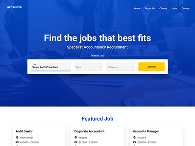 Recruiter / Job Site about contact footer interface design job landing page newsletter search subscribe ui ux website