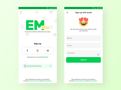 Emotie - Track your emotional health everyday android app clean design email emoji interface ios signup track goal ui uidesign