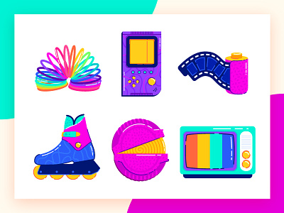 The 90s Favorites Part 2 90s design gameboy gradients hubba bubba icon illustration minimal photo photography rainbow retro skate tetris toys