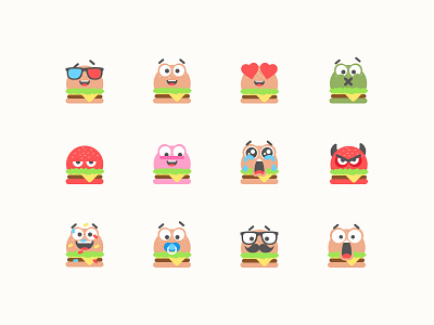 Burger Emojis Set burger character emoji faces icon illustration smiley