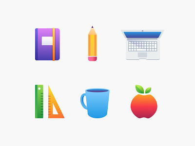 Back To School 2d apple education flat gradient illustration laptop mug pencil school sketch student