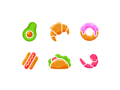 Food icons croissant donut food foodie hot dog iconography icons illustration set taco