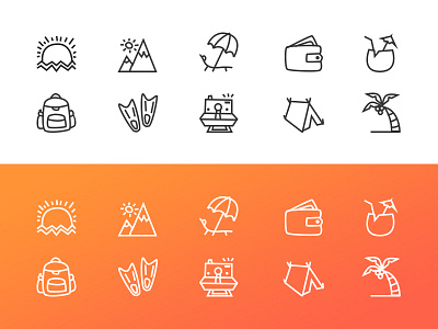 Vacation icons 🏝 backpack draft dribbble foto icons invitation invite line outline travel vacation webdesign