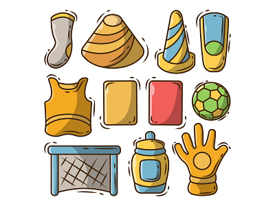 soccer element doodle cartoon bundle cartoon collection competition doodle elements equipment group hand drawn hobby illustration items league match set simple soccer sport tools vector