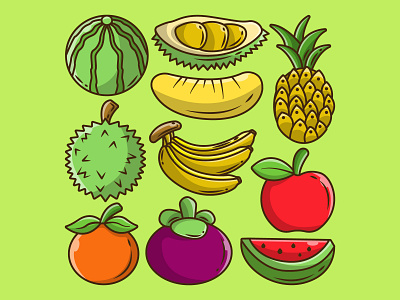 Fruit cartoon doodle bundle cartoon collection doodle elements equipment food fresh fruit group hand drawn healthy illustration items nutrition set simple tools vector vitamin