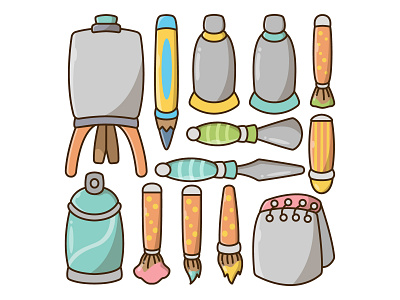 Drawing equipment cartoon doodle bundle cartoon collection doodle draw drawing elements equipment group hand drawn hobbies hobby illustration items paint painting set simple tools vector