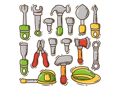 Construction tools cartoon doodle part 1 build building bundle cartoon collection construction doodle elements equipment group hand drawn illustration industry items material renovation set simple tools vector