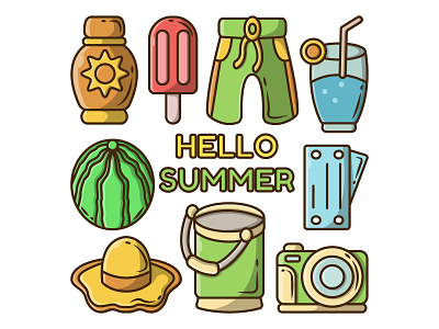 Summer elements cartoon doodle part 1 beach bundle cartoon collection doodle elements equipment group hand drawn holiday illustration items season set simple summer summertime tools vacation vector