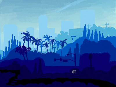 Los Angeles Cityscape artwork california city digital artwork drawing illustration illustrator los angeles palm trees urban landscape