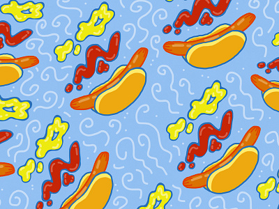 Hot Dog Action american food ballpark dodger dog drawing food foodie hot dog illustration illustrator ketchup pattern summer time