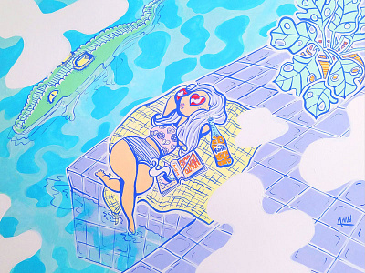 Summer Daze acrylic painting art artist illustration illustrator painting pool time summer time