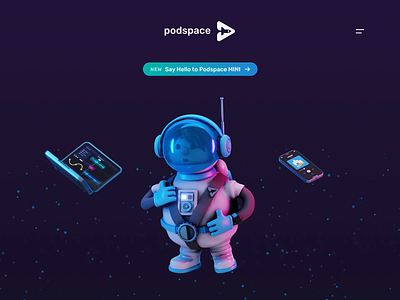 Podspace Hero [Animation] 3d astronaut blender ecommerce illustration iphone macbook podcast space web