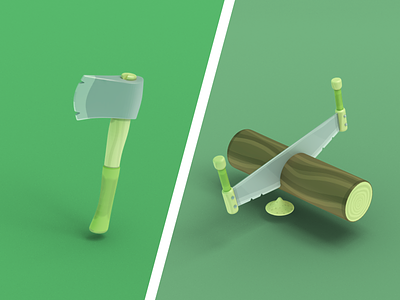 Lumber Toys 🌲🤗 3d axe blender cartoony foresty illustrations saw