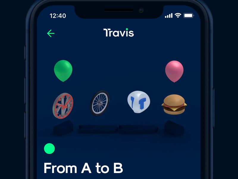 Onboarding Animation – Travis 3d animation app bike burger gif ios iphone onboarding subway traveling travis
