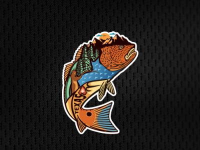 red drum fish sticker design flat illustration logo minimal vector