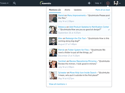Notifications dropdown rebound alert assembla notifications ui ux