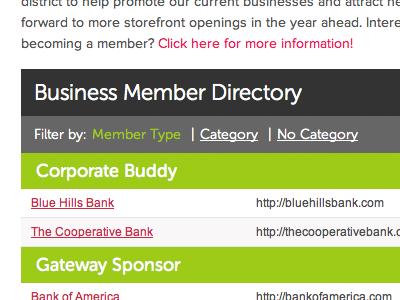 WRMS Member Directory design green list table