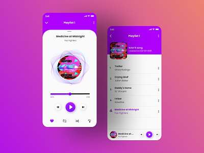 Music Player app design listening listening app music music app musics player playlist ui ux