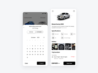 Rental car app design ui