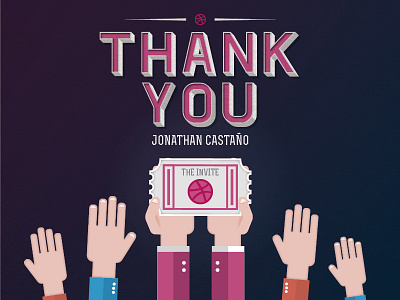 Thank you post ball dribbble hand invite pink post thankyou ticket