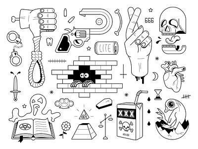 True Crime Flash Sheet black and white crime flash sheet icon skull spooky stick and poke tattoo true crime