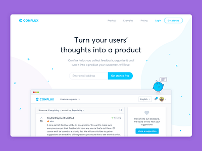 Conflux - Feedback Management clean dashboard feedback idea landing page management