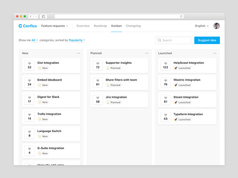 Conflux: Public view - Kanban by Aaron Sananes on Dribbble