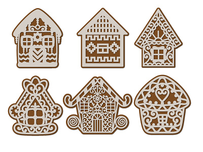 Gingerbread Houses, Templates For Cutting christmas decoration design illustration ornament vector