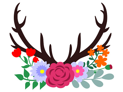 Deer Antlers With Flowers antlers decoration deer design flowers dubai illustration ornament vector