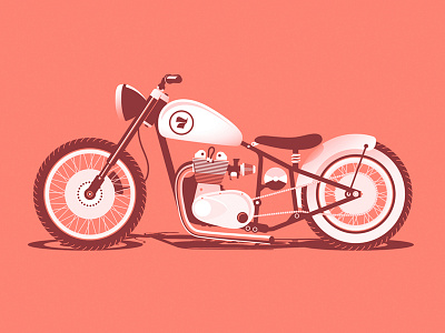 Lucky Number Seven art print bike design illustration motorcycle orange screen print