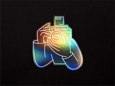 Caméra holographique garçon 35mm marque caméra contax illustration holographique logomark
