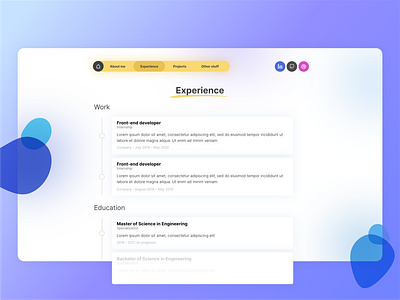 Portfolio page - Experience