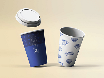 Coffee and tea to-go cups for Messina Bakery & Cafe bakery branding cafe coffee cup packaging paper tea togo