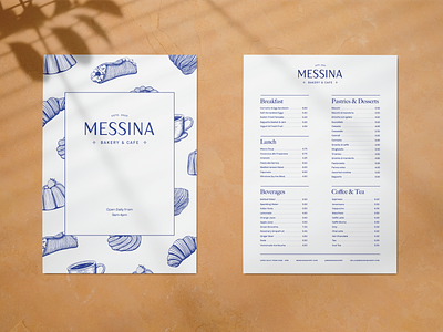 Messina Menu bakery cafe coffee design italian menu pastry print sicilian tea