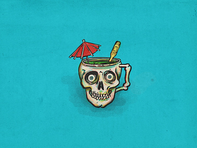 Drinking the kool aid brainwashed drinking drinkingthekoolaid halftone illustration procreate retrosupply skull tikibar tikicocktails umbrella