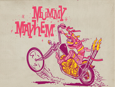 Mummy Mayhem cereal cereal box halftone halloween illustration lettering mascot motorcycle mummy saturday morning yummy mummy